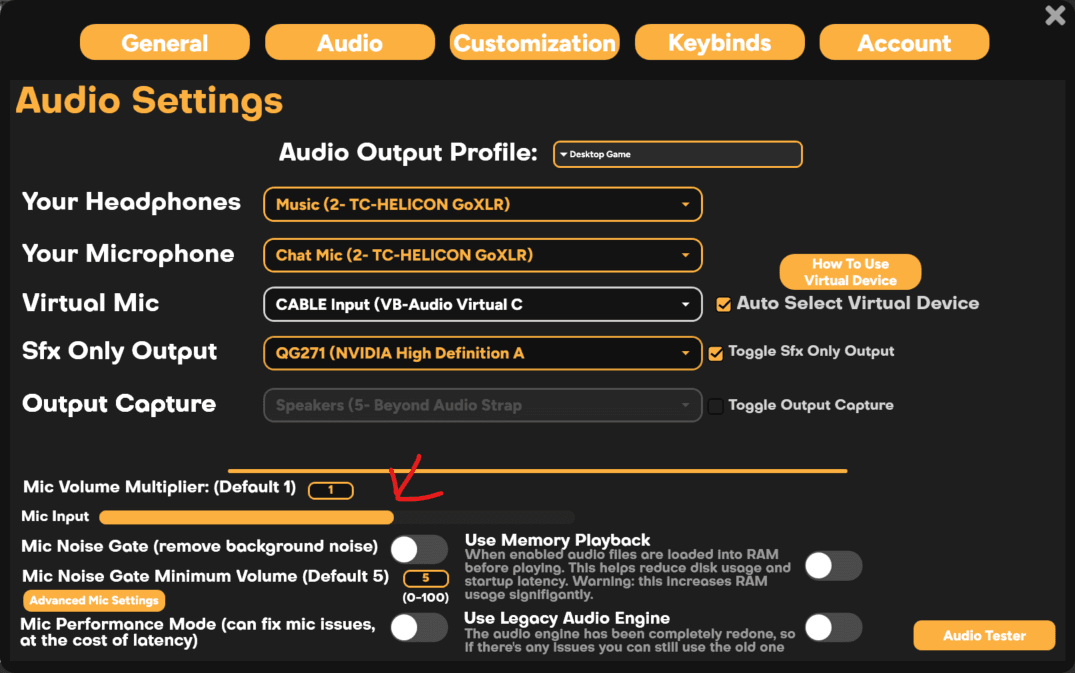 SmoredBoard Mic Input Bar showing audio reception