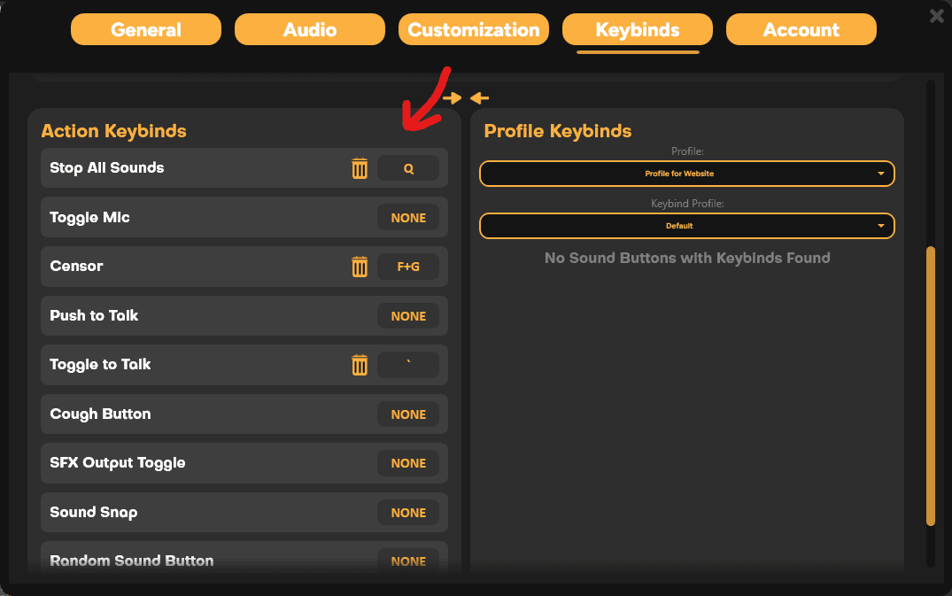 Action Keybinds in SmoredBoard settings
