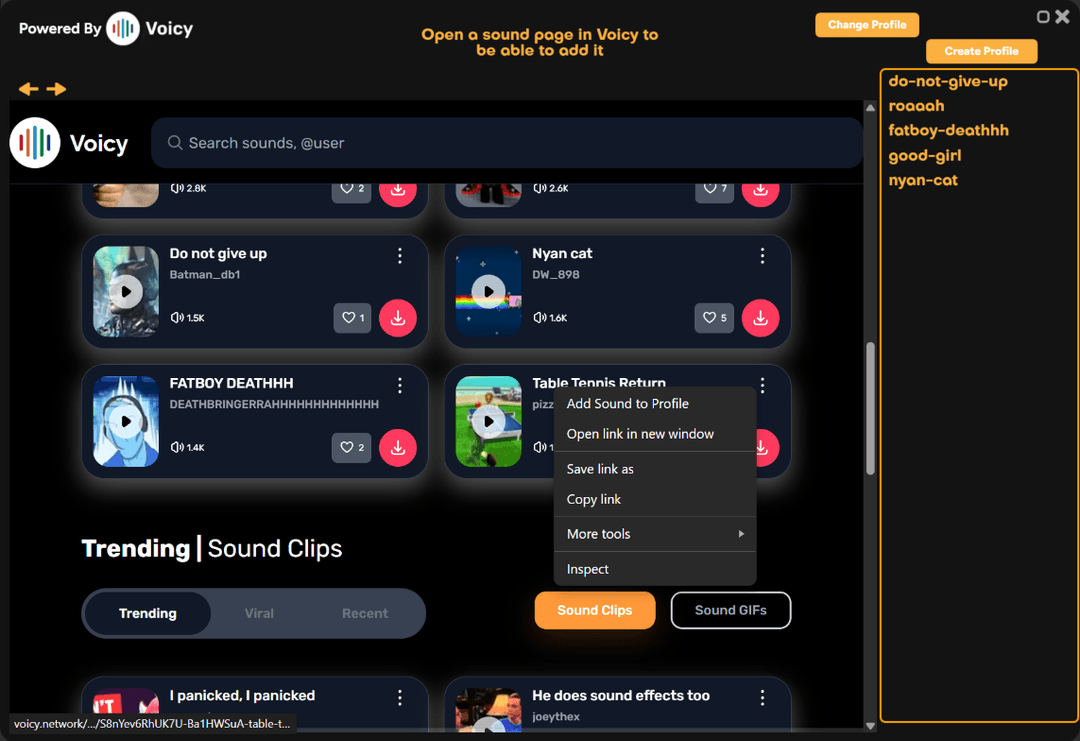 Add Sound to Voicy Profile context menu