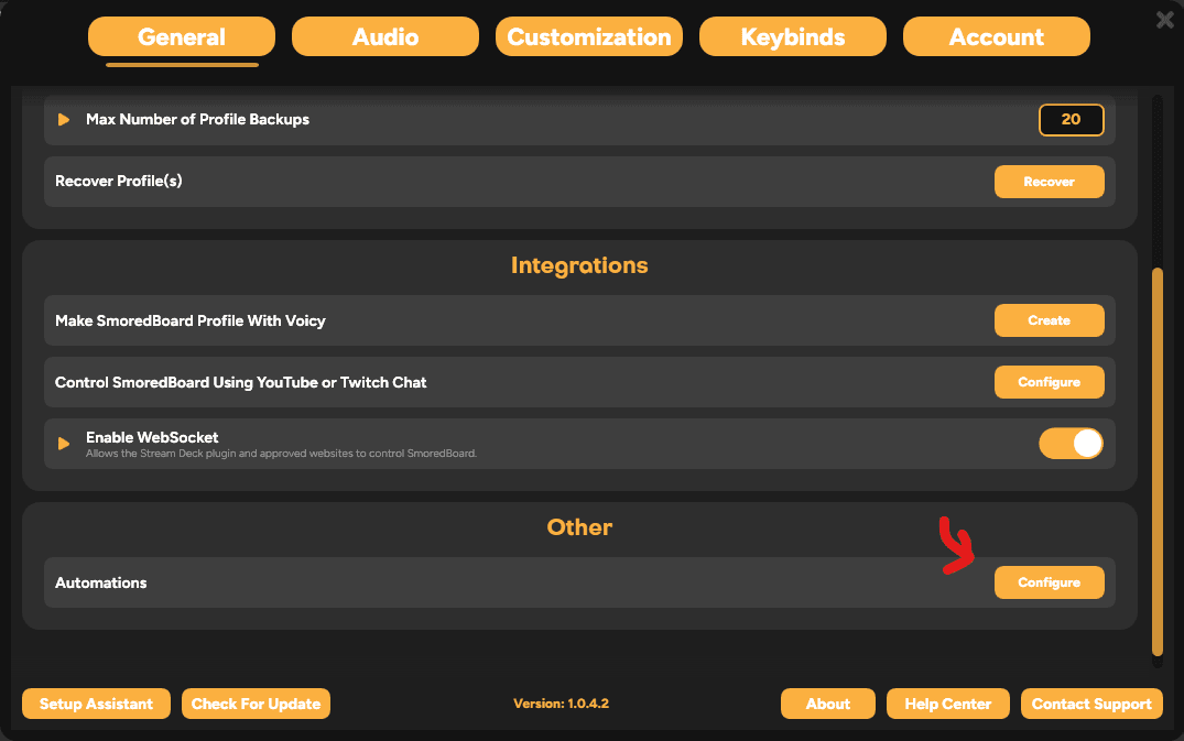 Open Automations Configurator button in SmoredBoard