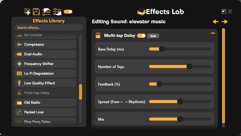 Effects Lab page in SmoredBoard