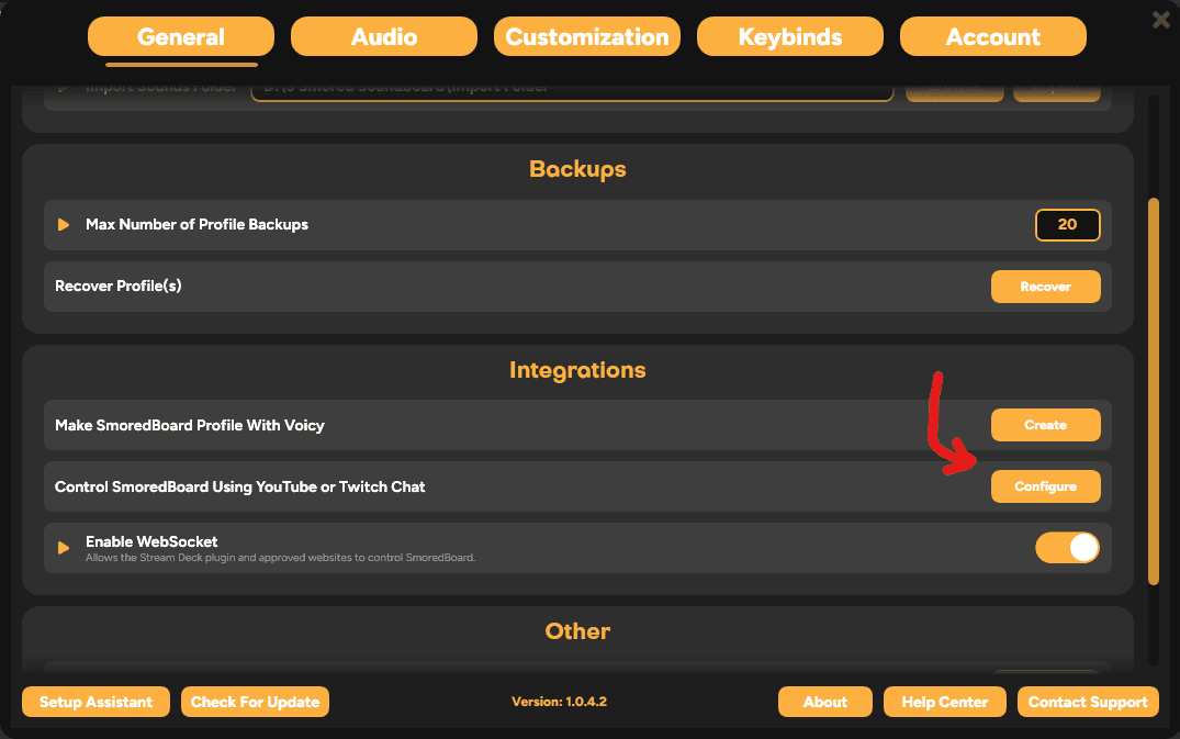 Open Chat Controller Configurator button in SmoredBoard