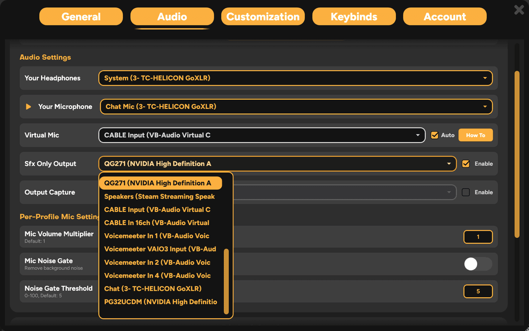 Selecting Extra Sfx Output device in SmoredBoard