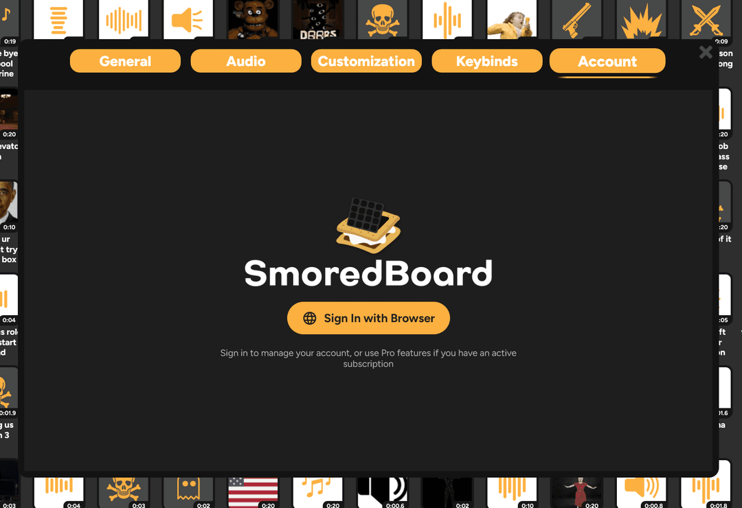 SmoredBoard account tab sign in