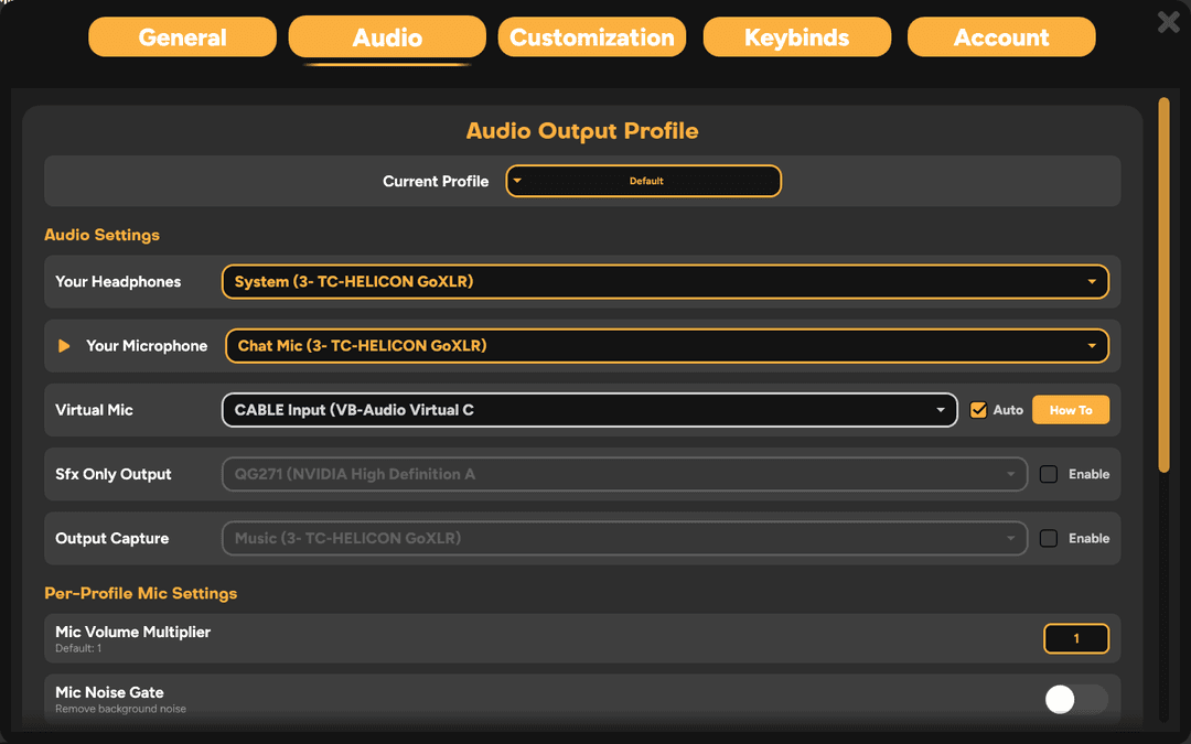 SmoredBoard Audio Settings Page