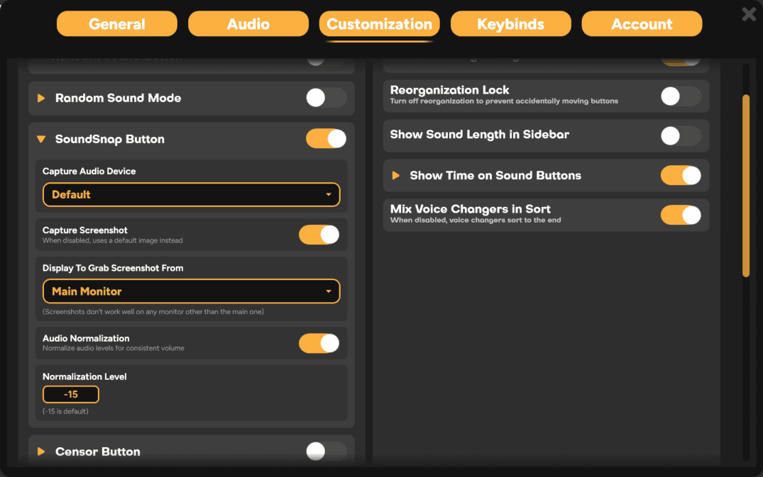 SoundSnap sub settings in SmoredBoard