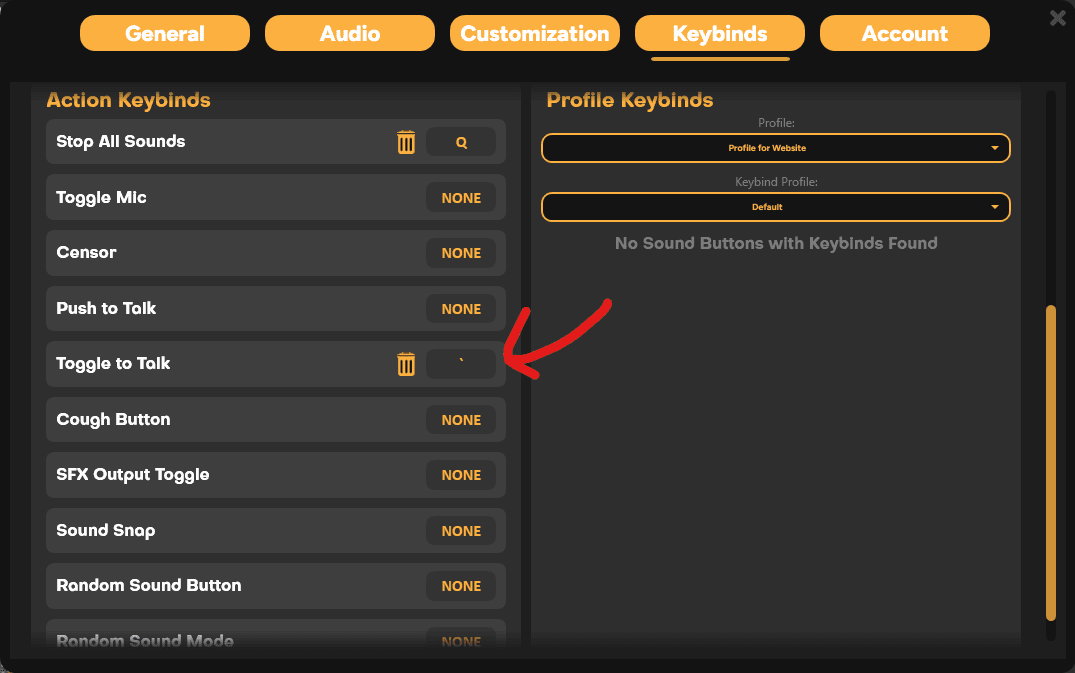 PTT, TTT, and Cough keybind settings in SmoredBoard