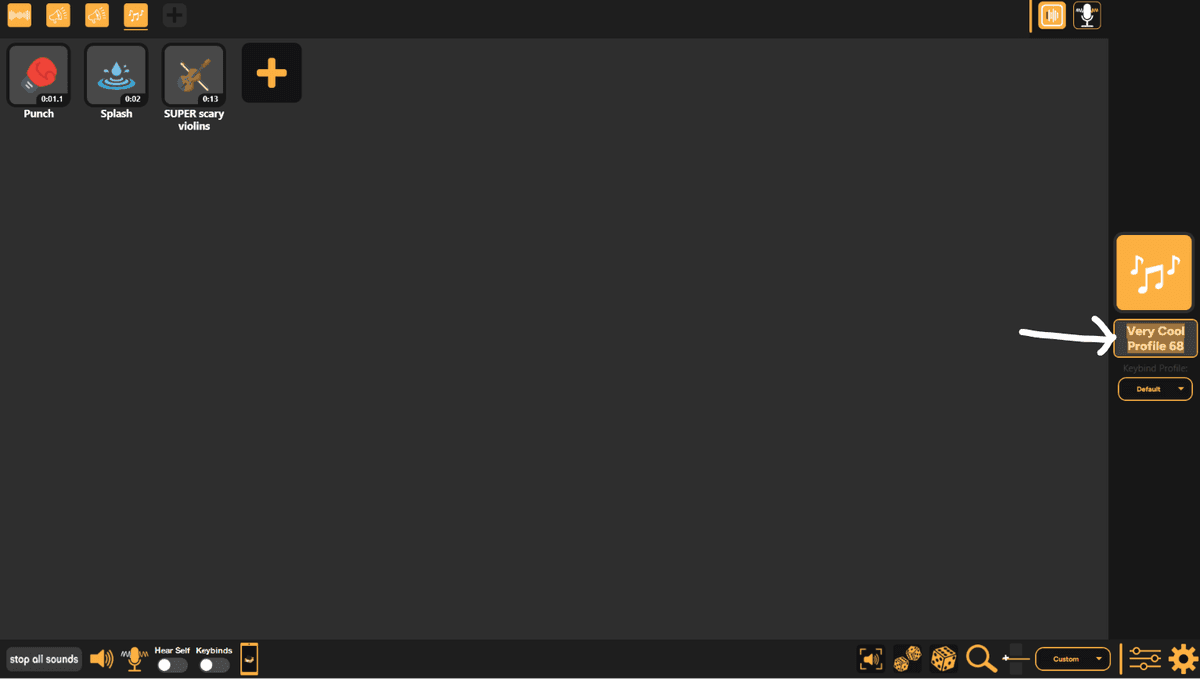 SmoredBoard sidebar showing the profile name field for renaming a profile