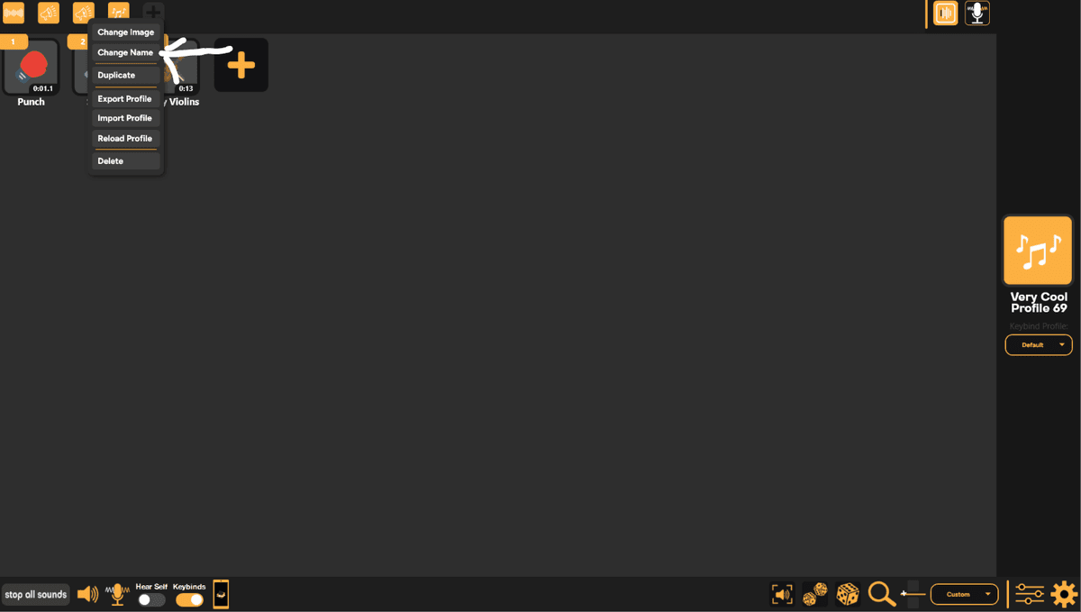 SmoredBoard profile right-click menu showing the Change Name option