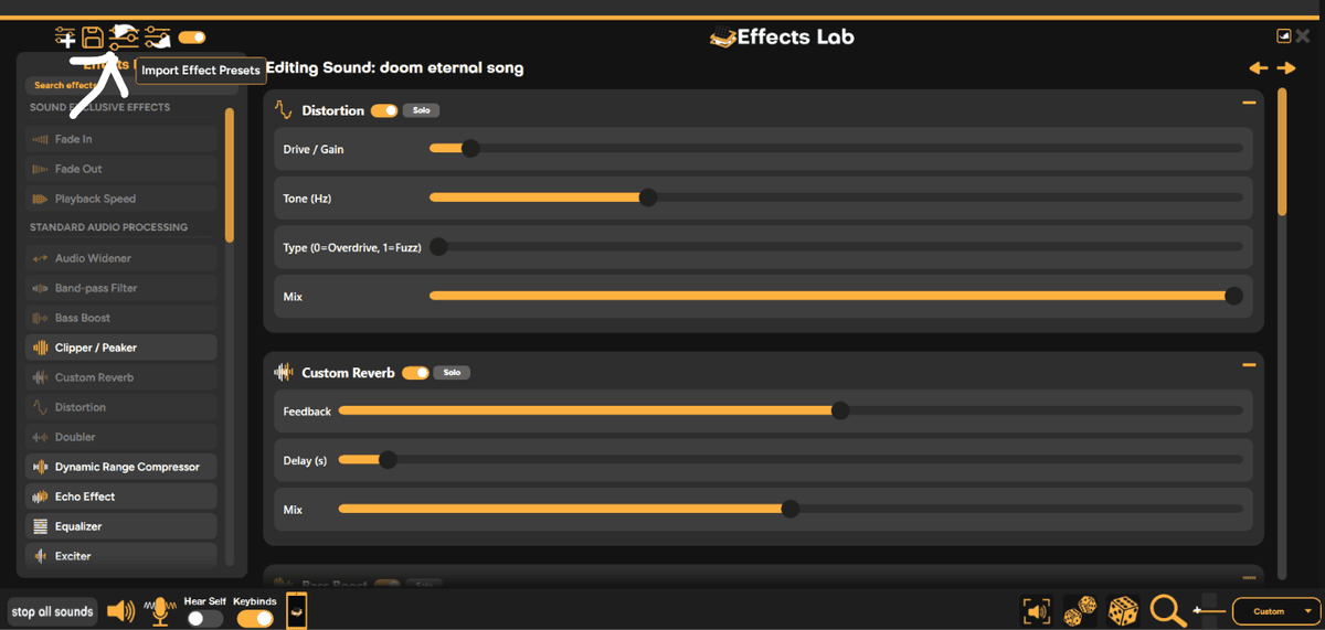 Effects Lab with the Import Effect Presets button highlighted