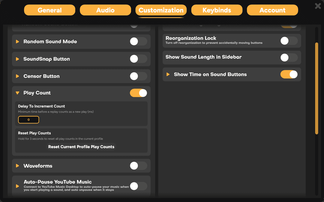 Play Count sub settings in SmoredBoard