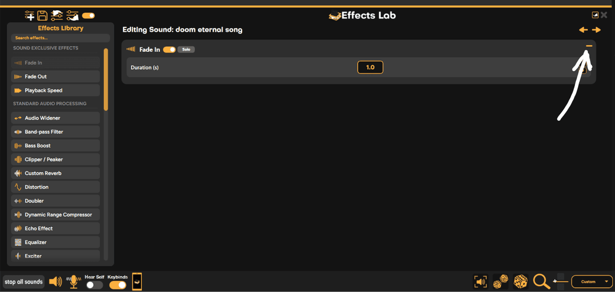 Effects Lab with the remove effect control highlighted