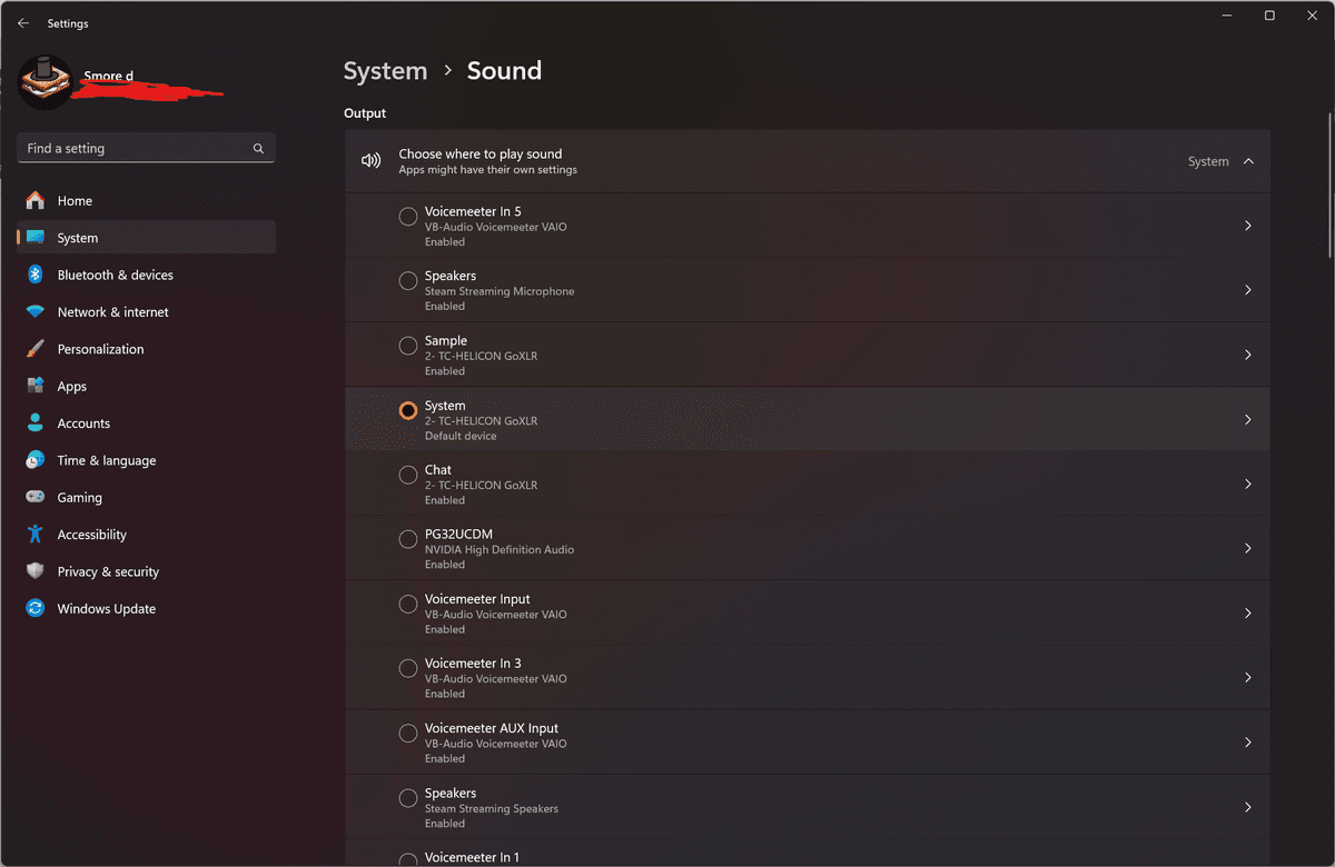 Windows audio device selection