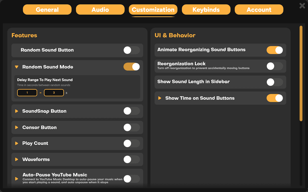 Random Sound Mode settings in SmoredBoard