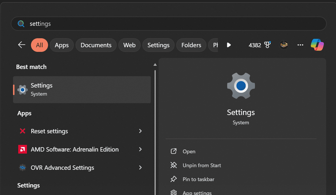 Windows Settings screen