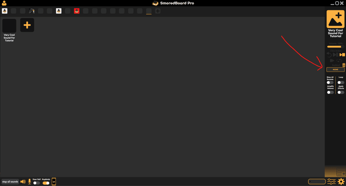 SmoredBoard interface showing sound selection