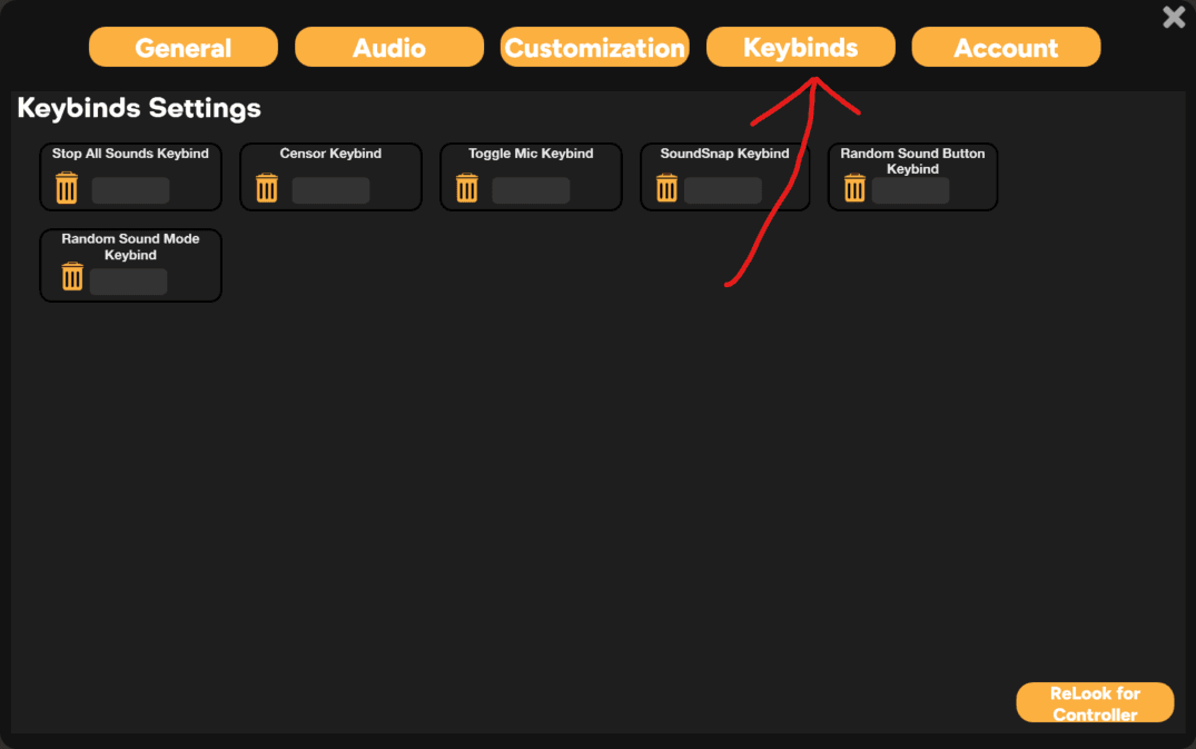 SmoredBoard Settings showing Keybinds tab