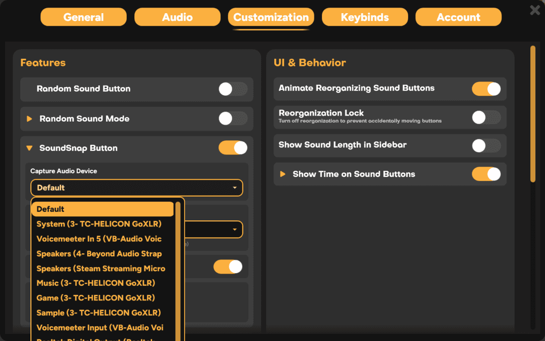 SoundSnap audio device selection in SmoredBoard