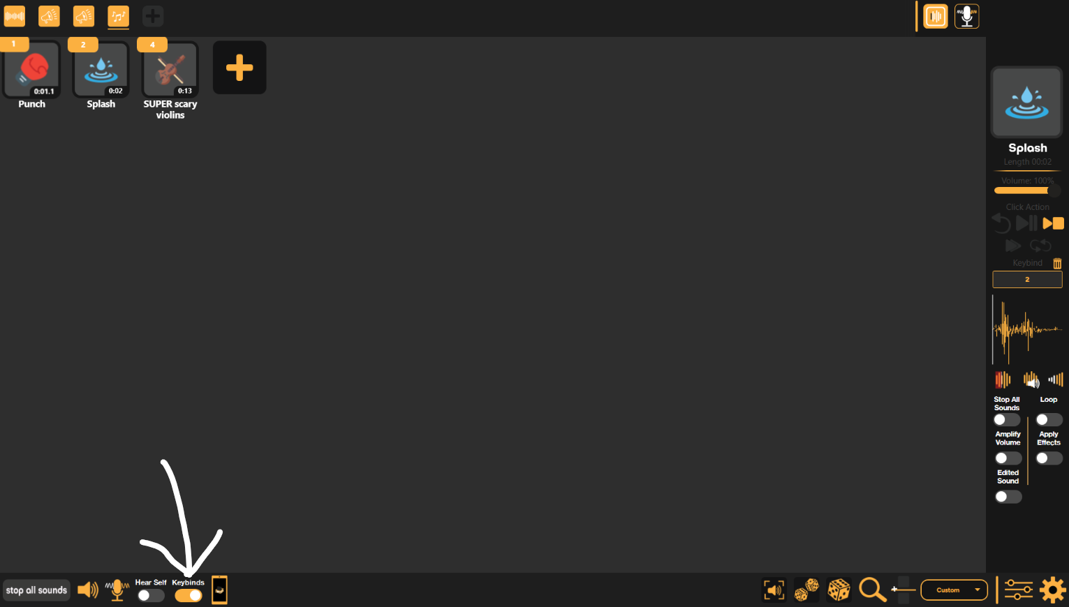 SmoredBoard keybinds toggle in the bottom left corner